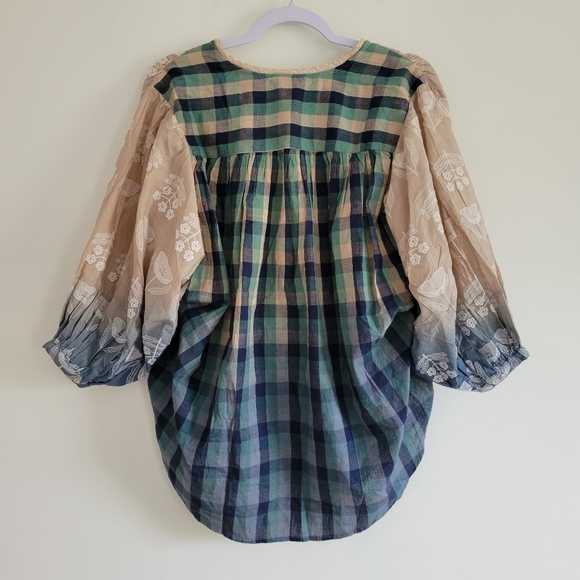 Lovestitch Floral Embroidered Color Gradation Peasant Slouchy High-Low Blouse S - Picture 2 of 8